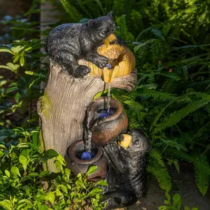 Bear Outdoor Water Fountain with LED Lights Cascading Fountains Outdoor for Patio Yard Balcony 23.62'' Garden Fountains Outdoor and Outdoor Water Fountain Decor