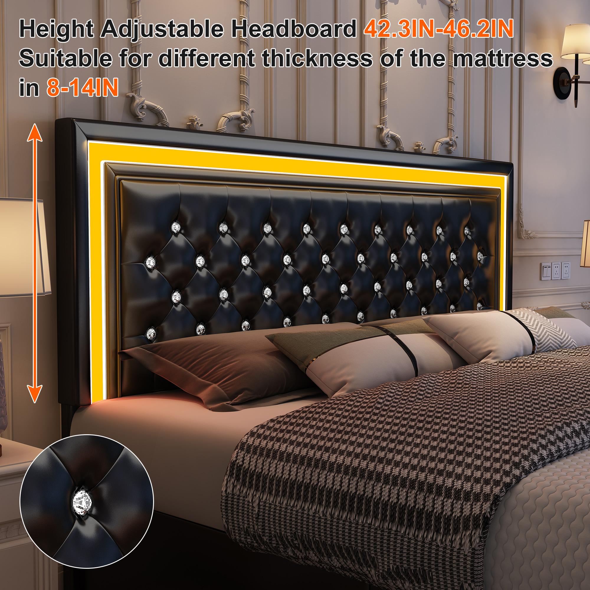 GEGOFORU Queen LED Storage Bed Frame with RGB Headboard, Music Sync & APP Control, 4 Drawers, PU Upholstered, Noise-Free, No Box Spring Needed, White