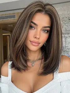 12 Inch Short Straight Wigs for Women, Gorgeous Fluffy Wigs without Bangs, Synthetic Lace Front Wigs, Synthetic Material Wigs for Party, Daily Use, Fashion Fluffy Wigs, Snatched Wig, Synthetic Hair Wig