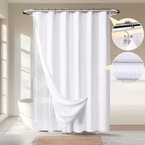 Waffle 3 in 1 Shower Curtain Set, White Fabric Shower Curtain and Clear Liner Set with Double Sided Hooks, , 72" W*72" H