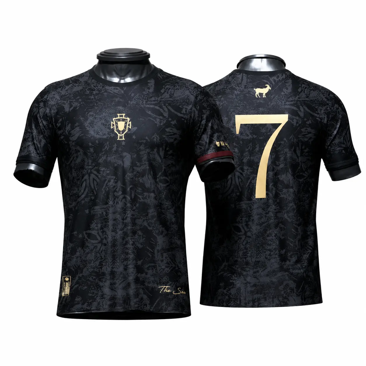 Men’s Black Crew Neck Soccer Jersey Shirt, Vintage Pattern Short Sleeve Athletic Top