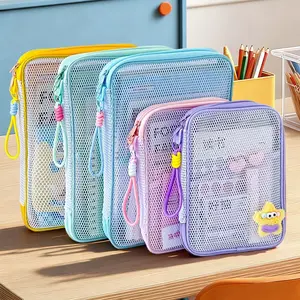 Multicolor A4/a5 Grid Storage Bag, Macaron Cute Style, Multi-Layer Large Capacity, Portable Handle, Student Office Supplies Organizer