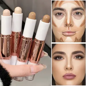 Dual-End Highlighter Contour Stick, 3D Facial Contouring, Natural And Long-Lasting, Brightens Skin Tone, Waterproof And Sweatproof, Creates Dimensional On-Screen Makeup, Multi-Purpose Facial Makeup, Buildable Coverage Foundation Stick