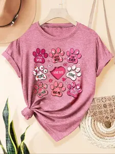 Women's Valentine's Day Heart Print Sweatshirt, Loose Fit Round Neck, Soft Fabric, Holiday, Multiple Colors, 1xl-5xl