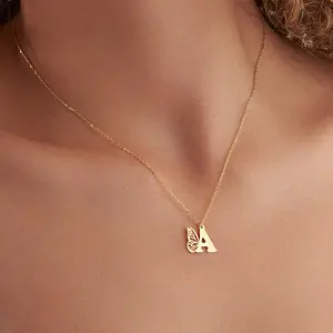 DUOREM 14K Gold Initial Necklace with Butterfly Dainty Gold Letter Necklace Trendy Butterfly Necklaces for Women Personalized Monogram Name Namenecklace 16" + 2" ext. 26 Letters Hypoallergenic Eco-Friendly Packaging