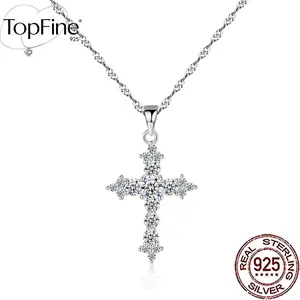 Elegant Cubic zirconia Studded 925 Sterling Silver Cross Pendant Necklace For Women, Wedding Engagement Fine Jewelry Gift