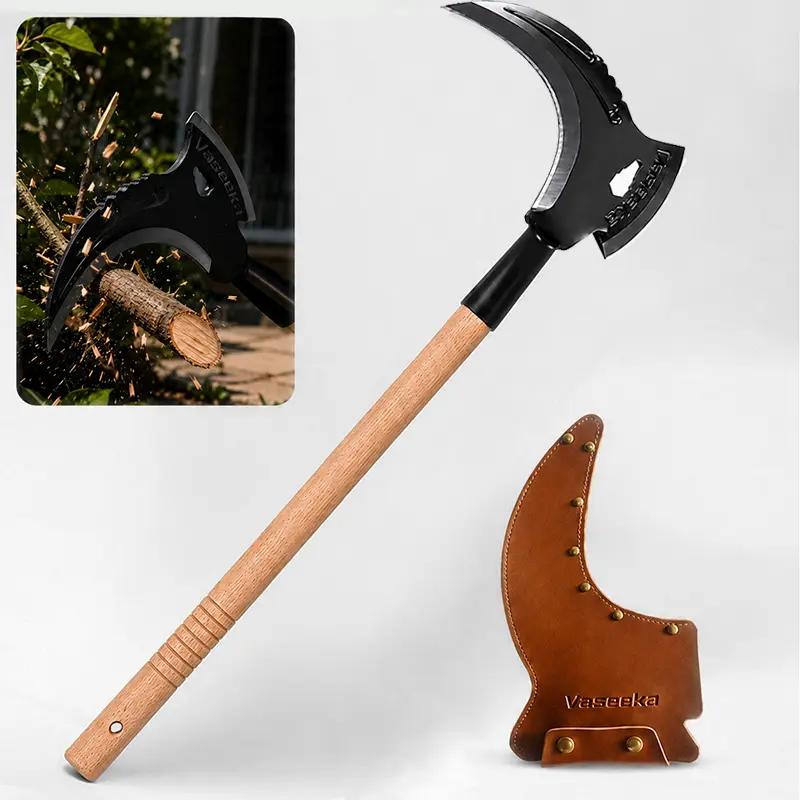 Vaseeka 2-in-1 Heavy-Duty Manganese Steel Garden Pruning Tool with Wooden Handle, Sharp Weeder & Branch Cutter for Outdoor Garden Maintenance protective sheath Garden Tools Garden Pruners
