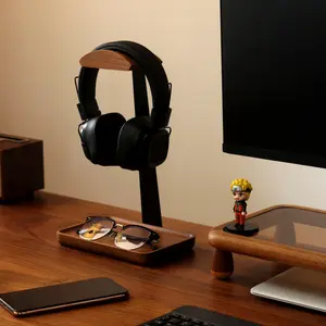 Premium Walnut Wood Headphone Stand with Organizer Base Aesthetic Desk Setup & Gaming Accessories for Enhanced Workspace Organization Gifts for boyfriend Free express