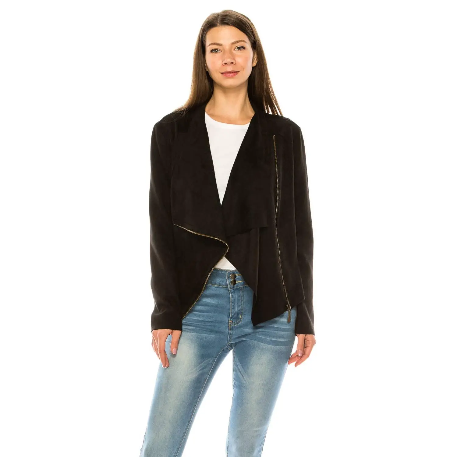 Black Suede Zip Asymmetrical Jacket