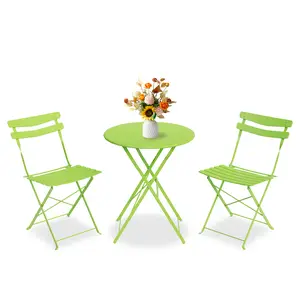 3-Piece Bistro Set – Steel Frame Space-Saving Folding Patio Furniture with 2 Chairs & Bistro Table, for Outdoor Patio, Balcony, Garden