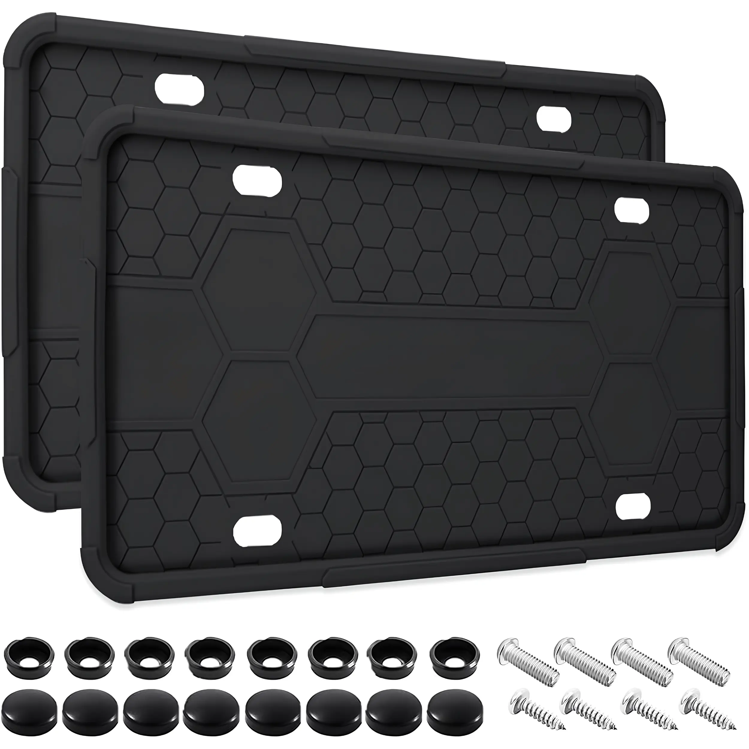 2 Pack Silicone License Plate Frames Universal US Car License Plate Holder Kit, Rust Proof, Rattle Proof & Weatherproof Rubber Plate Frames for Front & Rear Plates, Auto Accessories for Cars, Trucks & SUVs, Black