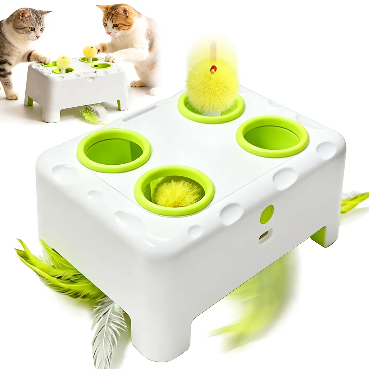 HAPPYCODE Magic House Interactive Cat Toy, Automatic 3-in-1 Electric Cat Toy for Indoor Cats, Smart Whack-a-Mole & Rotating Feather Wand Toy, Boredom Relief Cat Entertainment Toy,International Cat Day