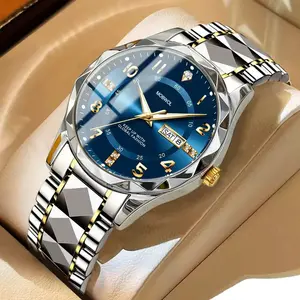 Classic Men's Stainless Steel Watch - Elegant Rhinestone Business Wristwatch with Calendar & Luminous Function, 30M Waterproof All-match Fashion Watch, Ideal Valentine's Day & Father's Day Gift with Box
