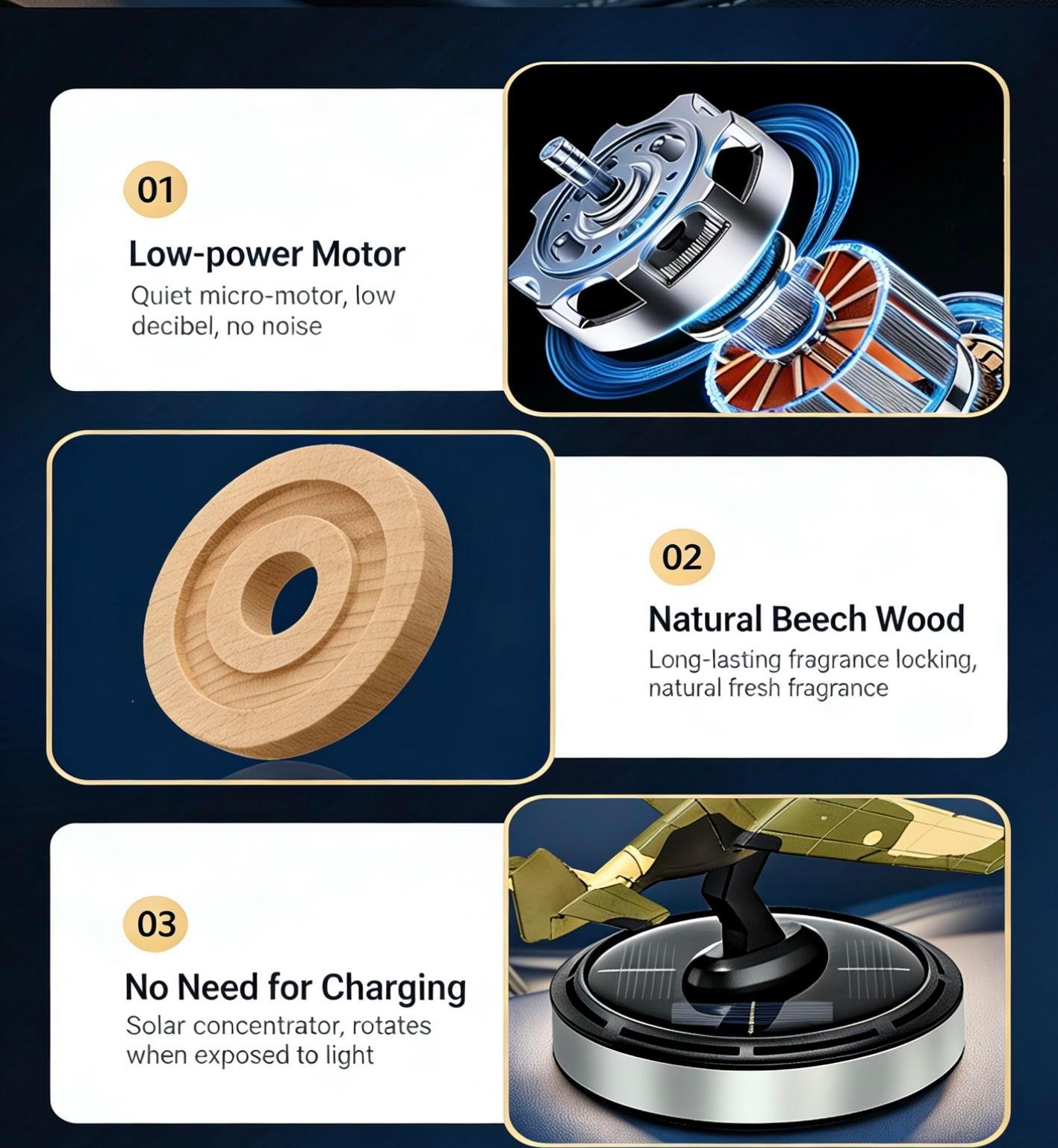 Solar P-51 Mustang Fighter Car Air Freshener Rotates in Sunlight Removes Odors Long Lasting Fragrance Car Ornament