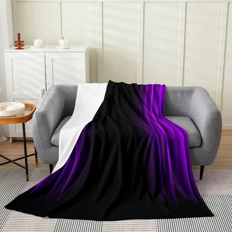Purple Black Ombre Lightweight Flannel Blanket, Striped Modern Abstract Art Flannel Fleece Throw, Soft Cozy Breathable Fuzzy Piece, Ideal Bedding Gift, Striped Flannel Blanket