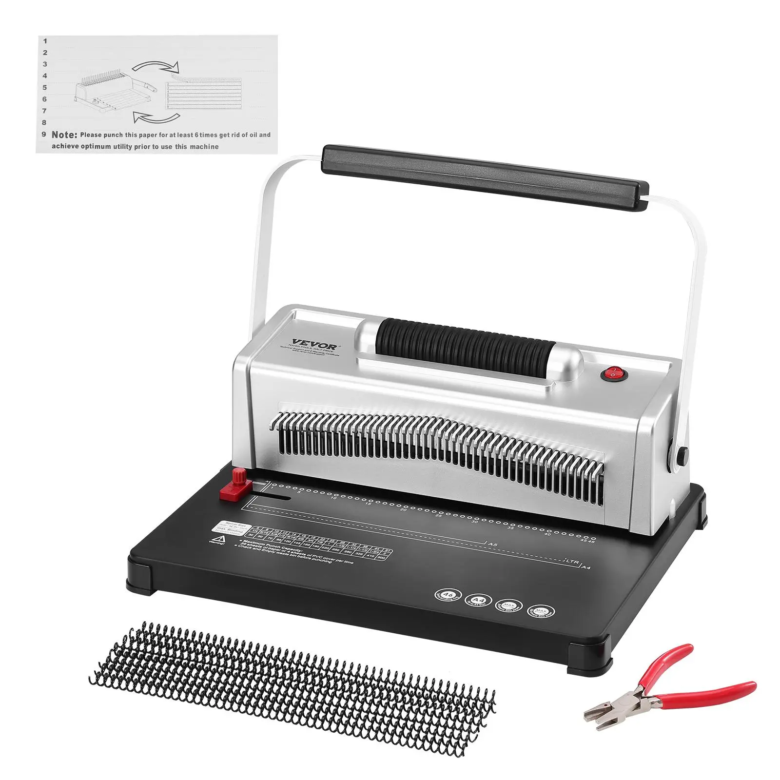 【Summerfinds】VEVOR Coil Spiral Binding Machine Manual Book Maker with Electric Binding46-Holes Binding 500 Sheets Punch Binderwith 100pcs 5/16'' Coil Binding Spinesfor Letter SizeA4A5