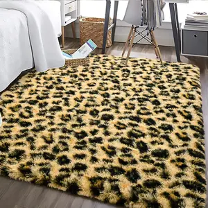 Leopard Print Area Rug, Fluffy Long-Pile Soft Western Decor | 4x6ft Rectangular Rug for Living Room, Bedroom & Indoor Spaces,Pink-Black-Khaki