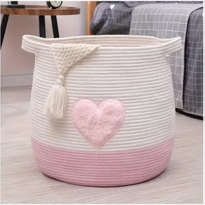 Large Basket with Pink Heart, Round Laundry And Toy Storage Organizer, Fabric Hamper with Handles, Laundry Baskets