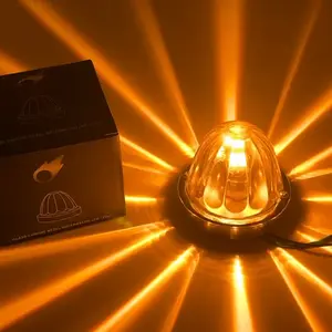 2Pcs Glass Watermelon Lights Clear Lens Amber LED Side Marker Turn Signal Lights with Bezel Replacement for Trucks