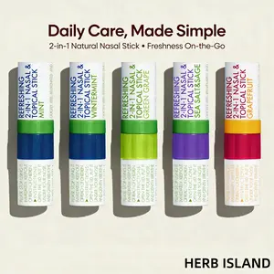 [Herb Island] New 2 in 1 Nasal Stick Inhaler, Energizing Inhaler & Soothing Roll-On, Natural Mint Essential Oil Aromatherapy Sticks for Breathing, Fatigue Relief & Mental Clarity