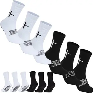 6 Pairs Cross Grip Soccer Socks for US 6-13 - Anti-Slip Christian Socks with Bible Verse, Jesus Sports Sock for Training