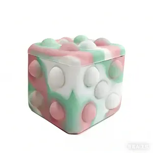 Kids 3D Pop It Fidget Ball, Square Stress Relief Squishy Toy, Food-Grade Silicone Bubble Sensory Toy, Educational Decompression Gift for Children