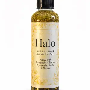 Halo All Natural, Organic, Herbal Hair Growth Serum - Infused with Fenugreek, Amla, Rosemary, Peppermint, Castor, Hemp & Almond for Long Thick Hair Growth