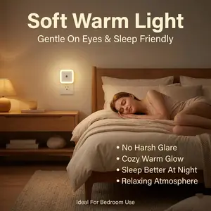 6PCS LED Night Light Set Warm White / Cool White, Automatic Sensor Plug In Night Lamps For Bedroom Kids Room Bathroom Hallway Stairway, Compact Space Saving Design For Home Use