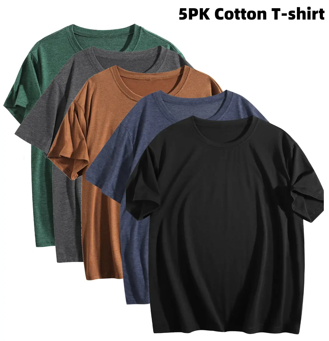Women's 5-Pack Heavyweight Slub Cotton Short-Sleeve T-Shirts, Retro-Fitness Casual Fashion, Relaxed Loose Silhouette, Breathable Elegant Minimalist, Round Neck, Spandex Fabric, Cold Wash Essential Everyday Tee