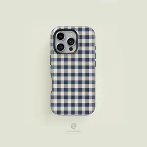 Case Face Cases Mini Gingham Navy & Cream iPhone Case for iPhone 17 16 15 14 13 12 11 Pro Max Plus Models