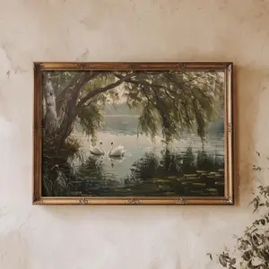 Cottage House Decor, Moody Painting Print, Vintage Aesthetic, Cottagecore Wall Art, Nature Artwork Artistic Cotton Matte Minimalist Ornaments Decoration Room Photo wall decor posters