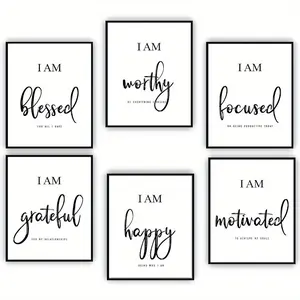 6 Piece Inspirational Quotes Print Set, Frameless Wall Art Decor, Minimalist Positive Psychology Poster, Modern Home Decoration