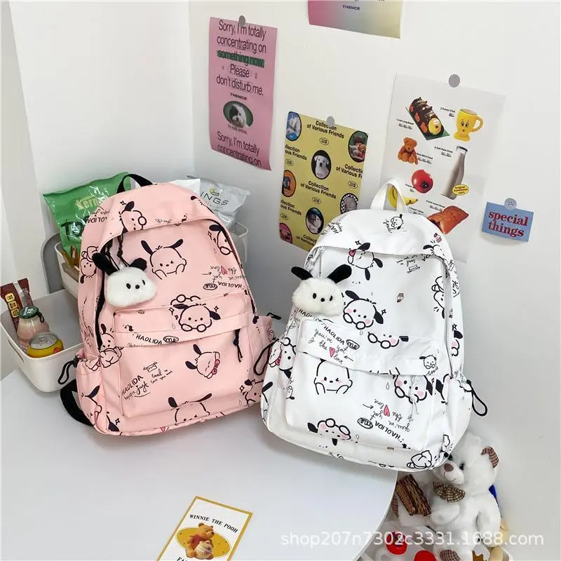 Japanese Cute Cartoon Puppy Print Backpack, Lightweight Large Capacity School Bag for Primary Middle High School