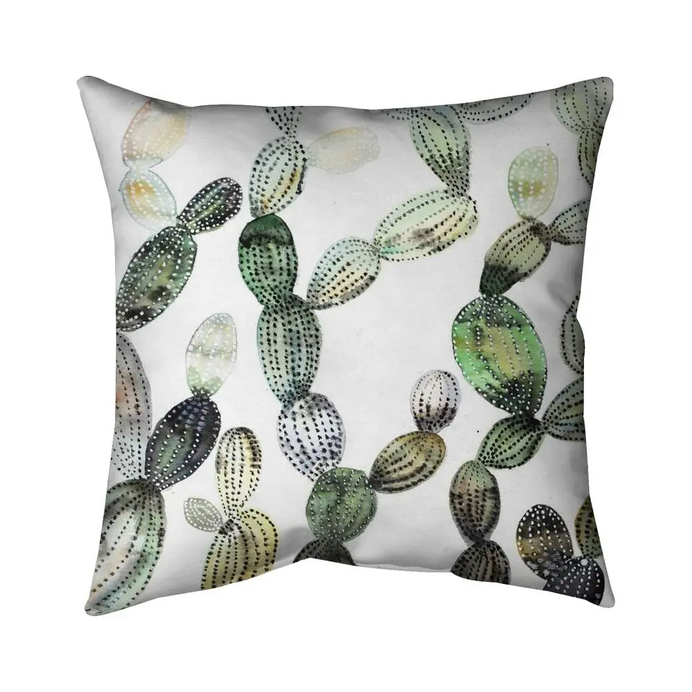 360 stand Opuntia Cactus Throw Pillow, 26x26in Home Decorative Cushion, Botanical Opuntia Print, Soft Polyester Fiber, Green Living Room Soft Furnishing Textile, Decorative Standard Pillows
