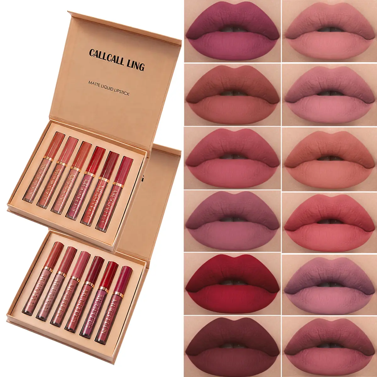 CALLCALL LING 6 Pcs Long-Lasting Matte Liquid Lipstick Set – Waterproof Sweat-Resistant, Vegan Cruelty-Free, High Pigment Smooth Glide Lip Gloss for Women