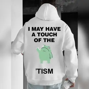 Men's Slogan & Frog Print Drawstring Fuzzy Hoodie Loose Casual Comfy Fashion Long Sleeve Kangaroo Pocket Design Thermal Hoodied Everyday Cotton Sweater