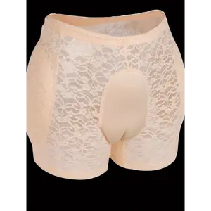 Translucent Lace Underwear Men'S Hiding Gaff Panty Brief For Crossdresser, Padded Hips Enhancer With Removable Pads