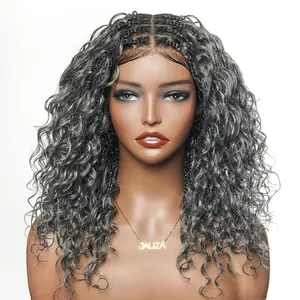 JALIZA Salt & Pepper 16" HD Full Lace Boho Braided Wig with Human Hair & Synthetic Blend Curls