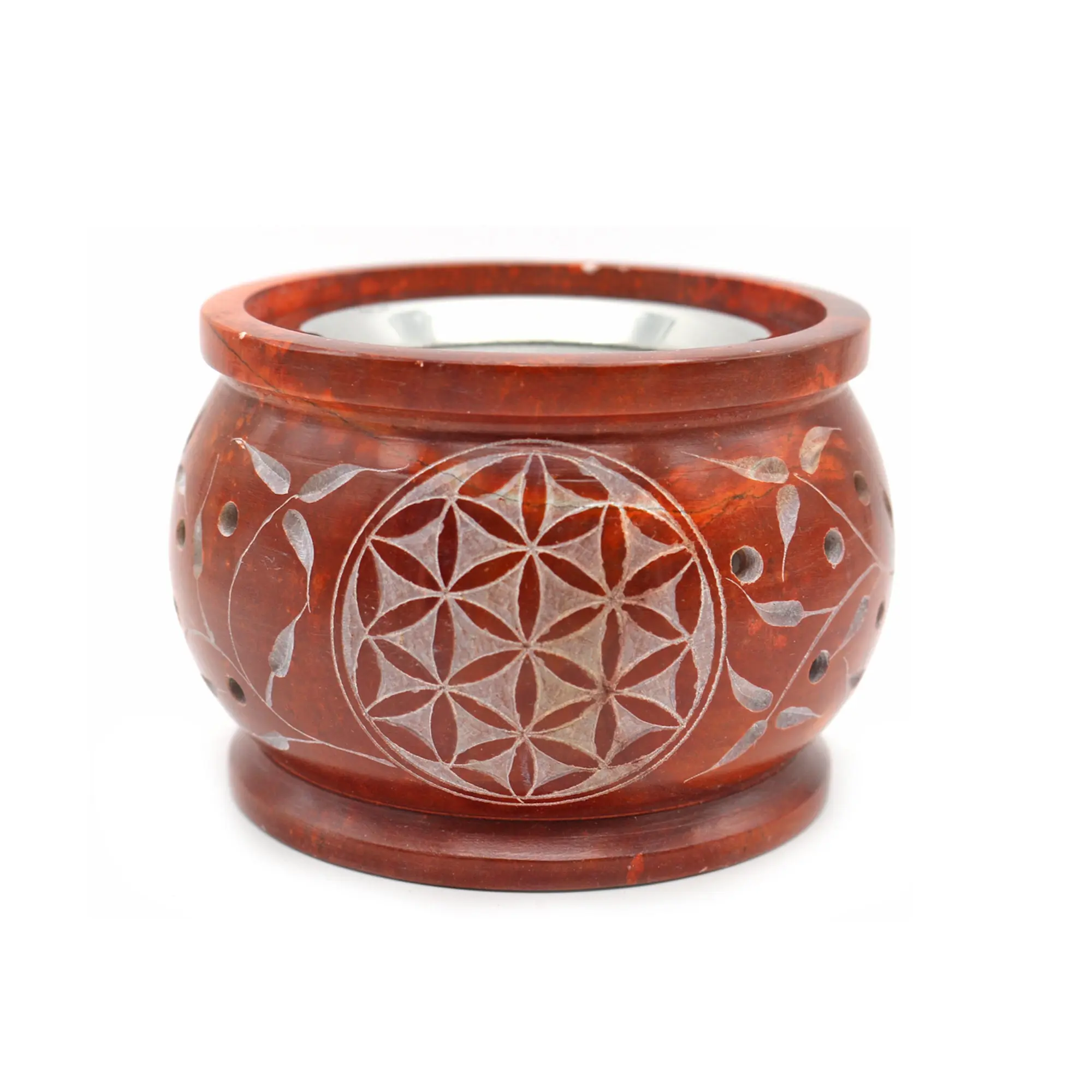 Orange Flower of Life Soapstone Charcoal Burner