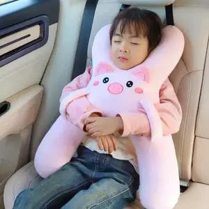 Plush Pig Car Neck Pillow with Seat Belt Support Soft Anti-Leaning Head Cushion Comfort Travel Sleep Accessory