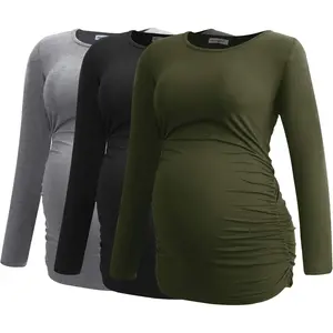 Women's Maternity Shirts Long Sleeve Pregnancy Clothes Tops 3-Pack