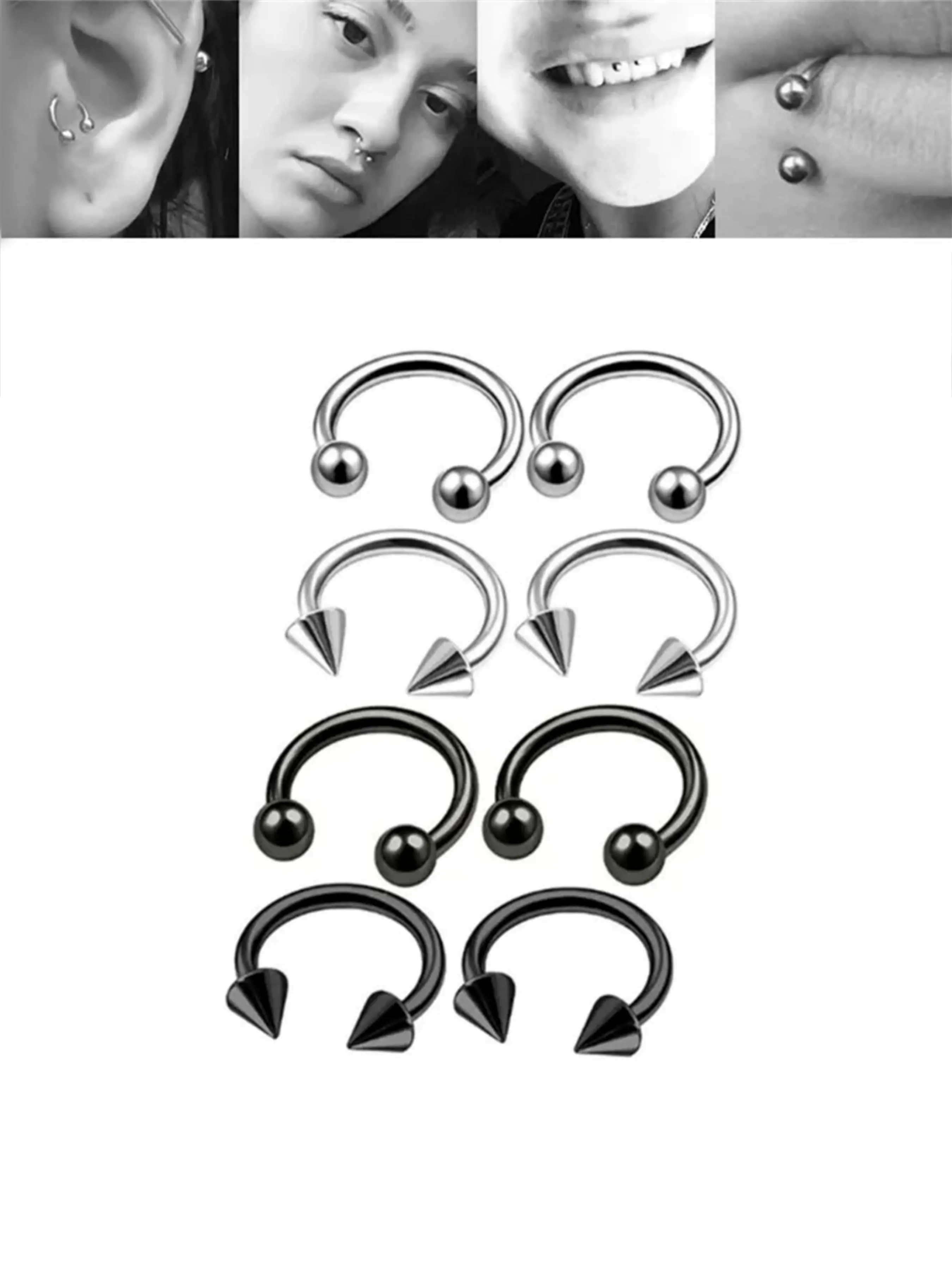 2/4/5pcs 16G Punk Stainless Steel Septum Nose Ring, Cartilage Helix Horseshoe Ear Piercing Jewelry, Body Piercing Jewelry, Septum Rings