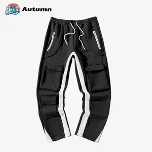 ABSECAI Men's Cargo Fall Pants with Zipper Pockets Elastic Drawstring Casual Pants Exclusive Design for Outdoor Activities & Everyday Wear Comfortable Stylish Flannel Plaid Jeans Grey Athletic Sportswear Activewear work holiday party outfit