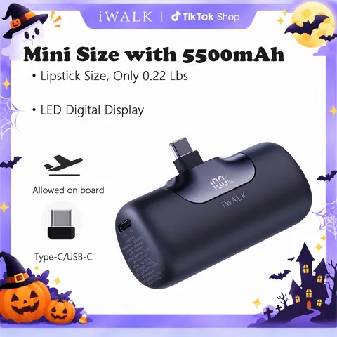 iWALK 5500mAh Mini Power Bank Charger - 22.5W USB-C Fast Charging, PD Connector, Magnetic Plug, Digital Display, Built-in Cable, Emergency Power, Everyday Carry Mini Gadgets for Purse, for iPhone 18/17/16 Pro Max, Samsung S24/S23