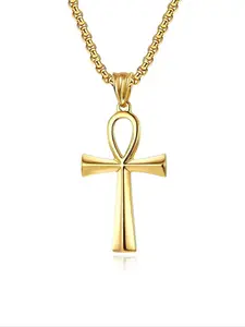 New Vintage Simple Stainless Steel Ankh Necklace, Ancient Egyptian Aunk Amulet Pendant, Daily Wear Jewelry, All Seasons