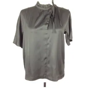 Sandro Paris Angie womens blouse size 1 Black ruffle collar tie neck Crew Neck