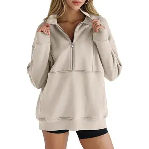 Women’s floral print hooded pullover sweatshirt with a half-zip, fleece stand collar, long sleeves, thumbholes, and an oversized fit with pockets — casual wear