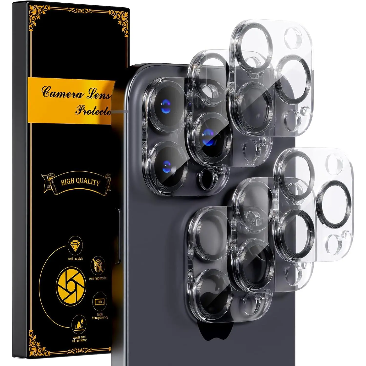 for 6 Pack  16 Pro/ 16 Pro Max Camera Lens Protector [Drop Protection] [Case Friendly] [Easy Installation] 9H Tempered Glass Camera Screen Protector Cover, CD Black