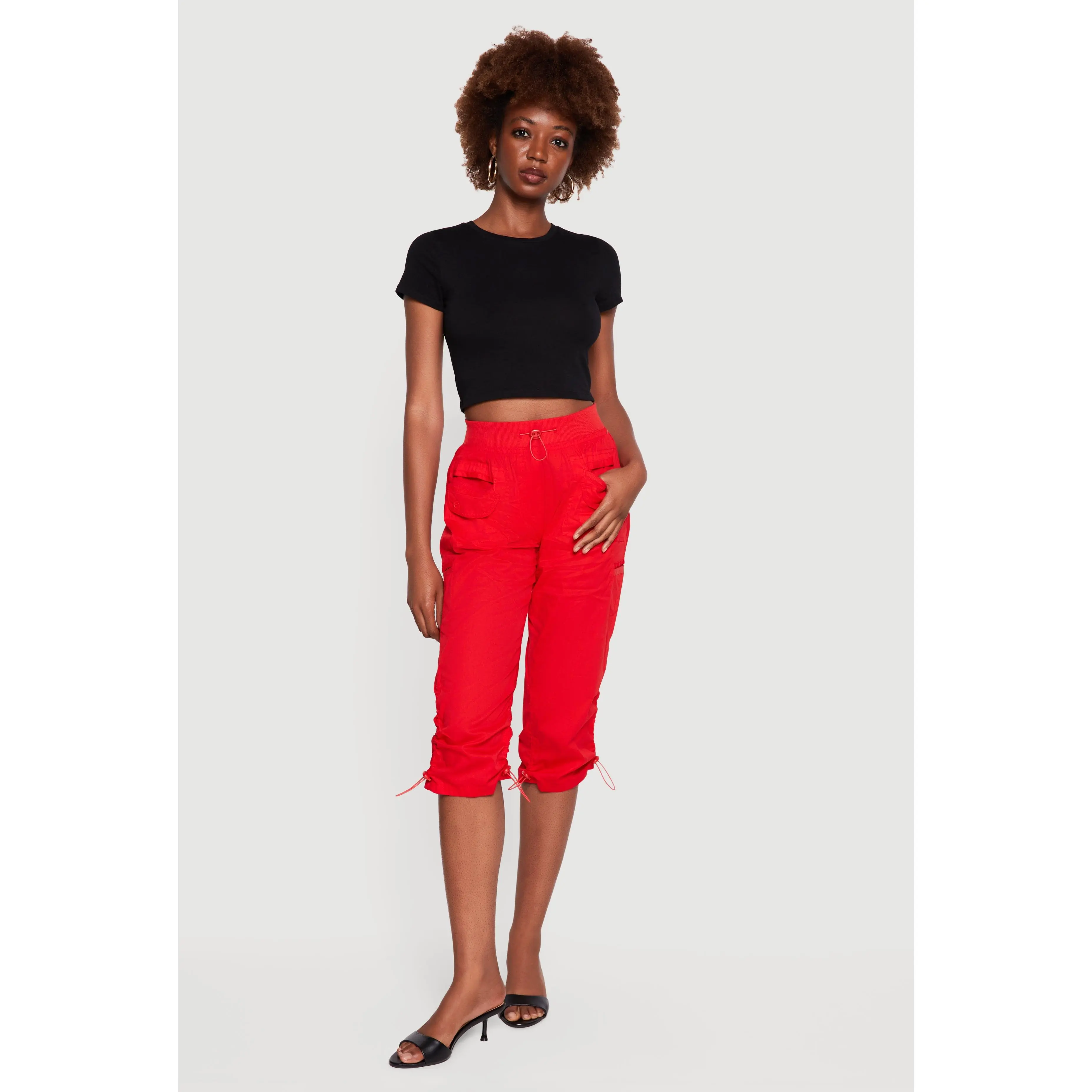 Capri Cargo Pants with Ruched Toggle Drawstring Hem
