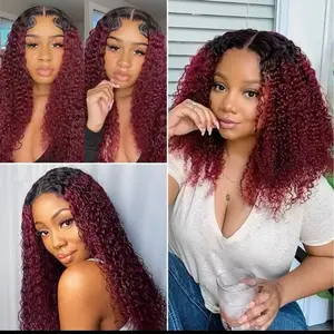 12” -Inches /2 Pcs Burgundy Water Wave Human Hair Bundles With Closure Ombre 1B/99j Brazilian Hair Weave Bundles With 4x4 Closure.
